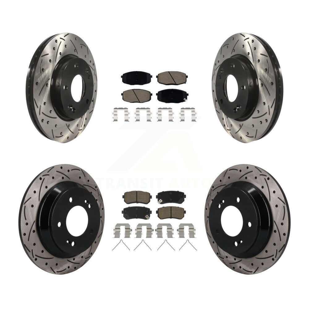 Front Rear Drilled Slot Brake Rotor & Ceramic Pad Kit For 2022 Hyundai Kona FWD with 1.6L KDC-101690