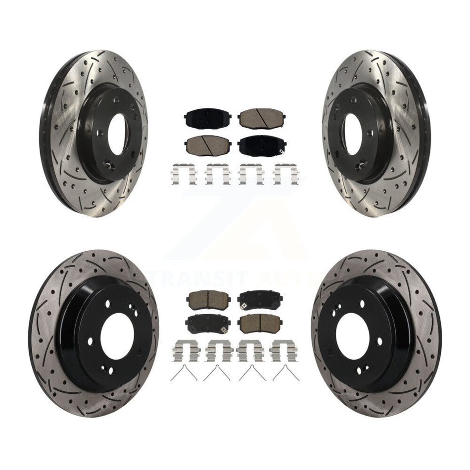 Front Rear Drilled Slot Brake Rotor & Ceramic Pad Kit For 2022 Hyundai Kona FWD with 1.6L KDC-101690