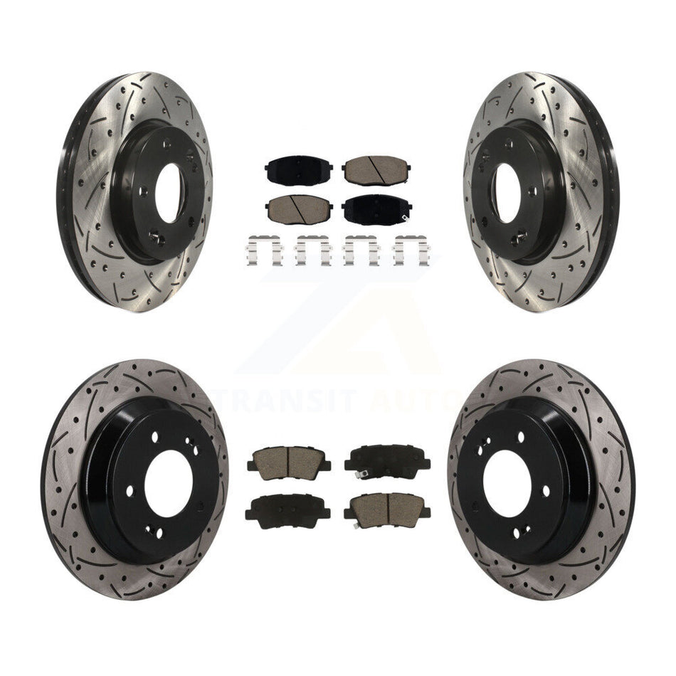Front Rear Drilled Slot Brake Rotor & Ceramic Pad Kit For 2022 Hyundai Kona FWD with 1.6L KDC-101691