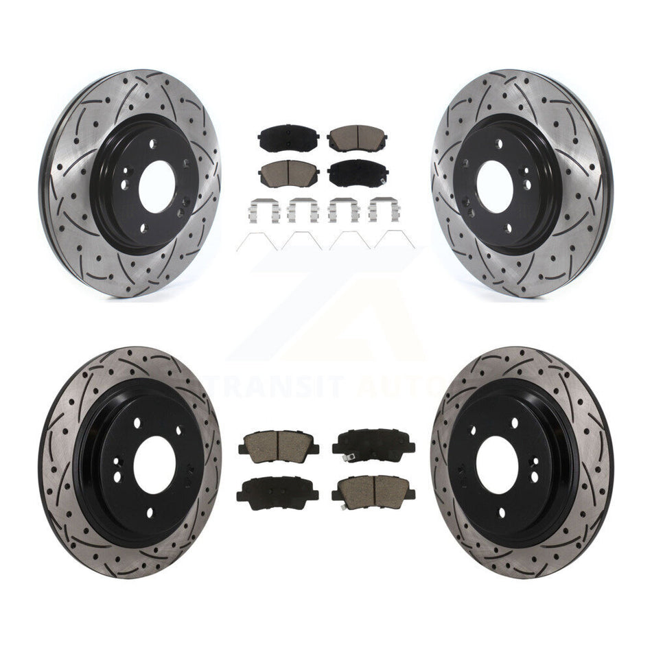 Front Rear Drilled Slot Disc Brake Rotor & Ceramic Pad Kit For 2022-2023 Hyundai Kona AWD KDC-101692