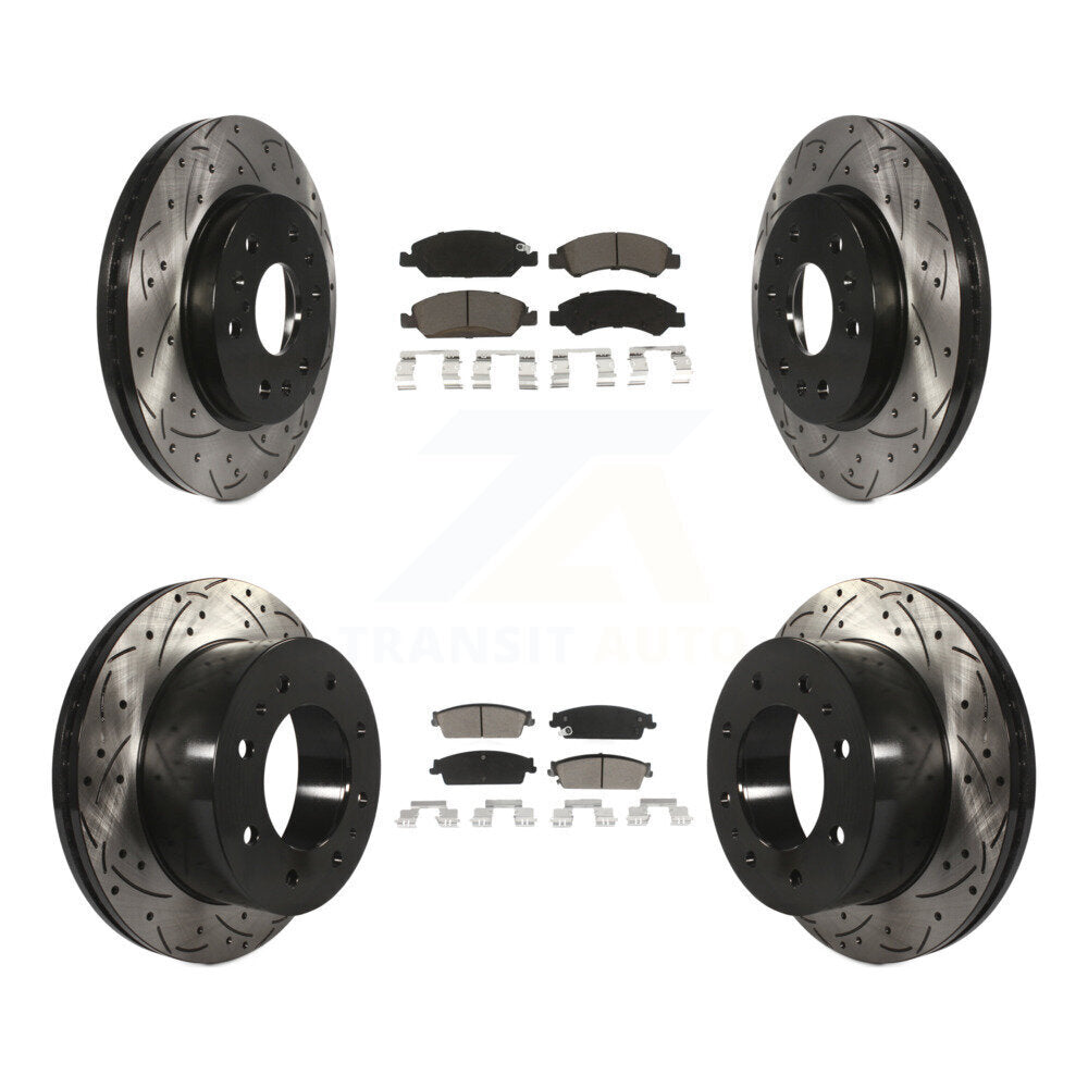 Front Rear Drill Slot Brake Rotors Ceramic Pad Kit For 11 Chevrolet Silverado 1500 Hybrid KDC-101693