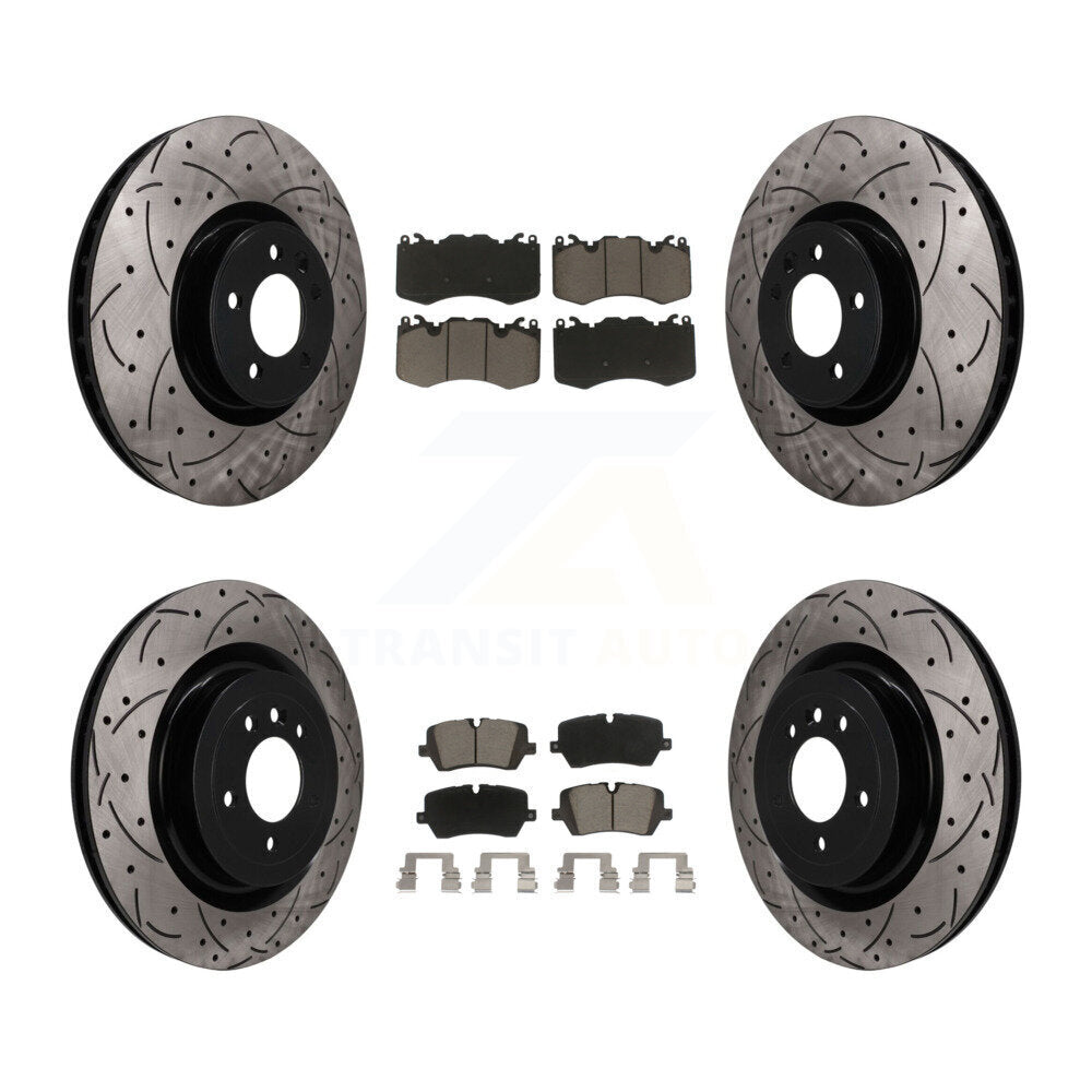 Front Rear Coated Drill Slot Disc Brake Rotors Ceramic Pad Kit For Land Rover Range Sport KDC-101695