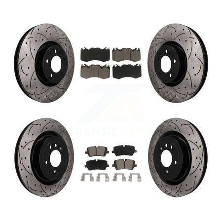 Front Rear Coated Drill Slot Disc Brake Rotors Ceramic Pad Kit For Land Rover Range Sport KDC-101695
