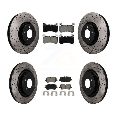 Front Rear Coated Drilled Slotted Disc Brake Rotor & Ceramic Pad Kit For Land Rover Range KDC-101696