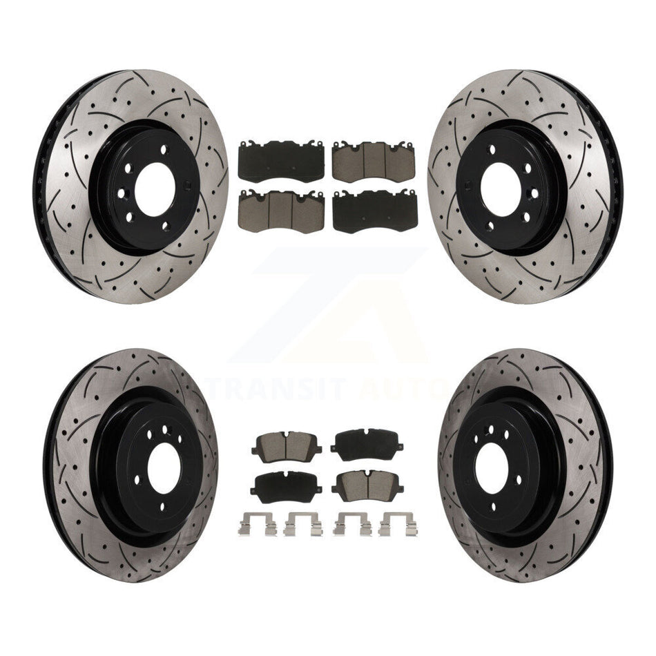 Front Rear Coated Drill Slot Disc Brake Rotors Ceramic Pad Kit For Land Rover Range Sport KDC-101697