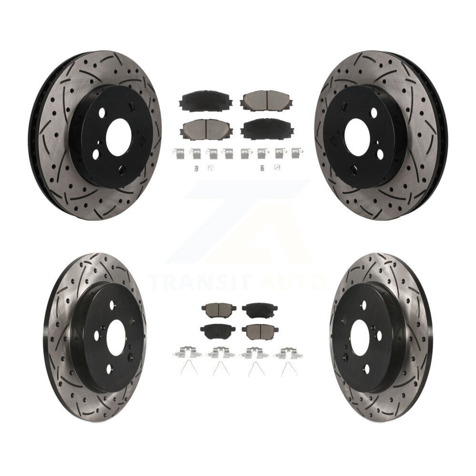 Front Rear Drilled Slot Brake Rotors Ceramic Pad Kit For Toyota Corolla Prius Prime AWD-e KDC-101698