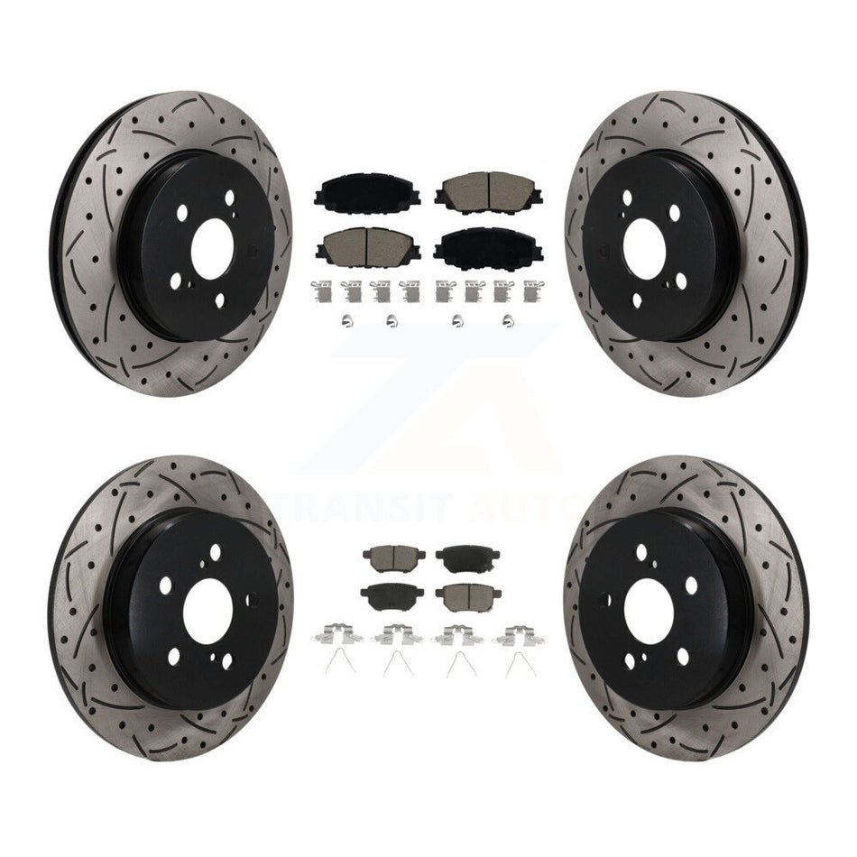 Front Rear Coat Drill Slot Disc Brake Rotors Ceramic Pad Kit For 2019 Toyota Corolla 2.0L KDC-101699