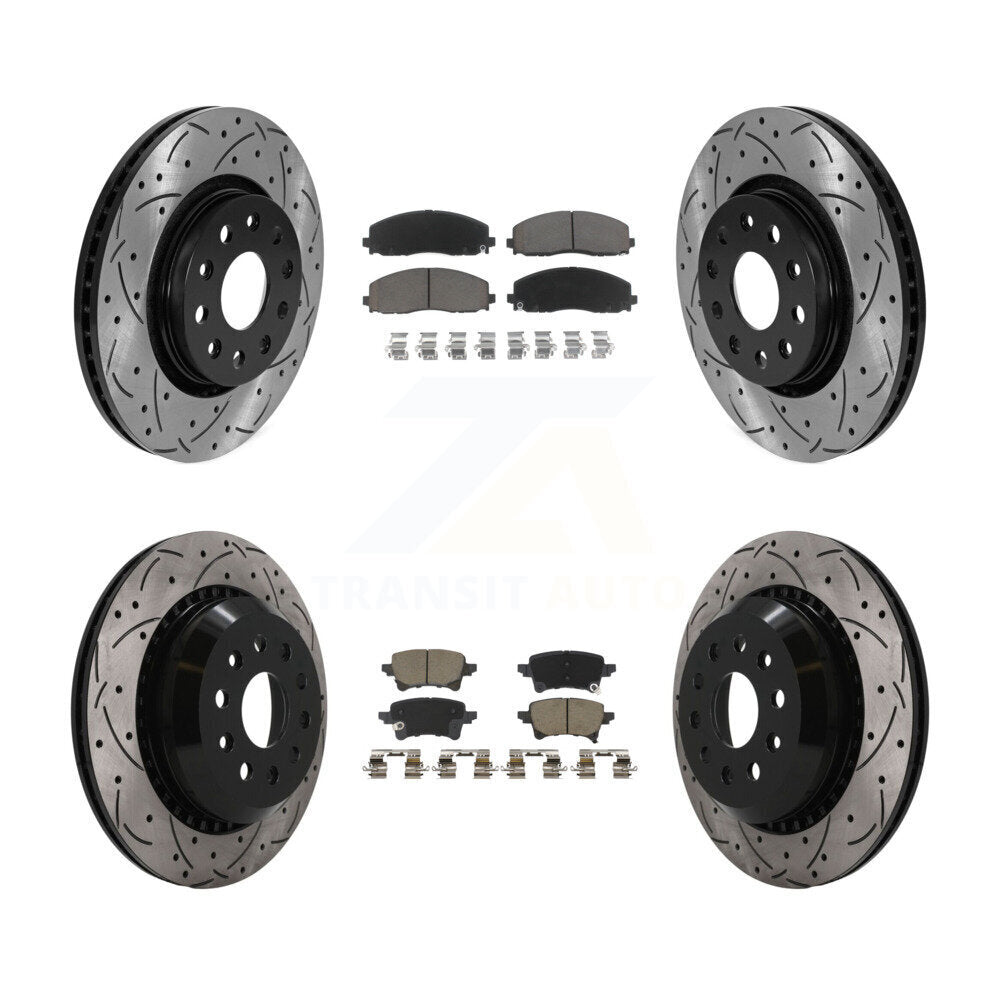 Front Rear Coat Drill Slot Disc Brake Rotors Ceramic Pad Kit For 2020-2023 Jeep Gladiator KDC-101705