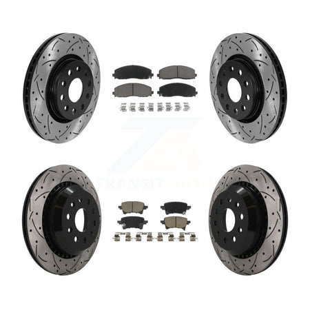 Front Rear Coat Drill Slot Disc Brake Rotors Ceramic Pad Kit For 2020-2023 Jeep Gladiator KDC-101705