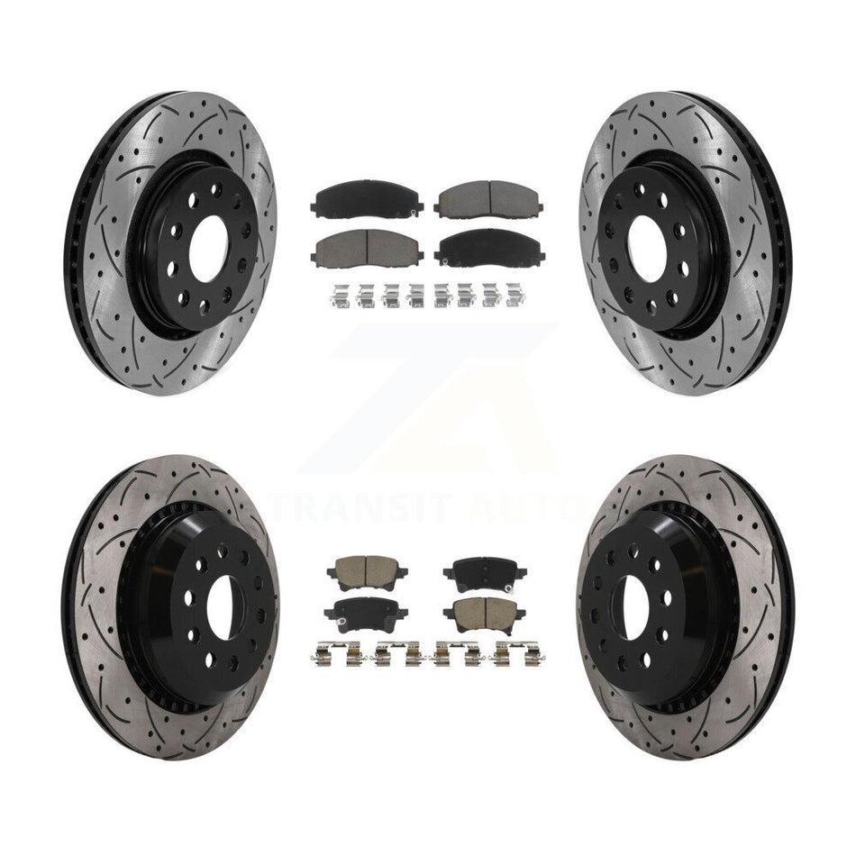 Front Rear Coat Drill Slot Disc Brake Rotors Ceramic Pad Kit For 2020-2023 Jeep Gladiator KDC-101705
