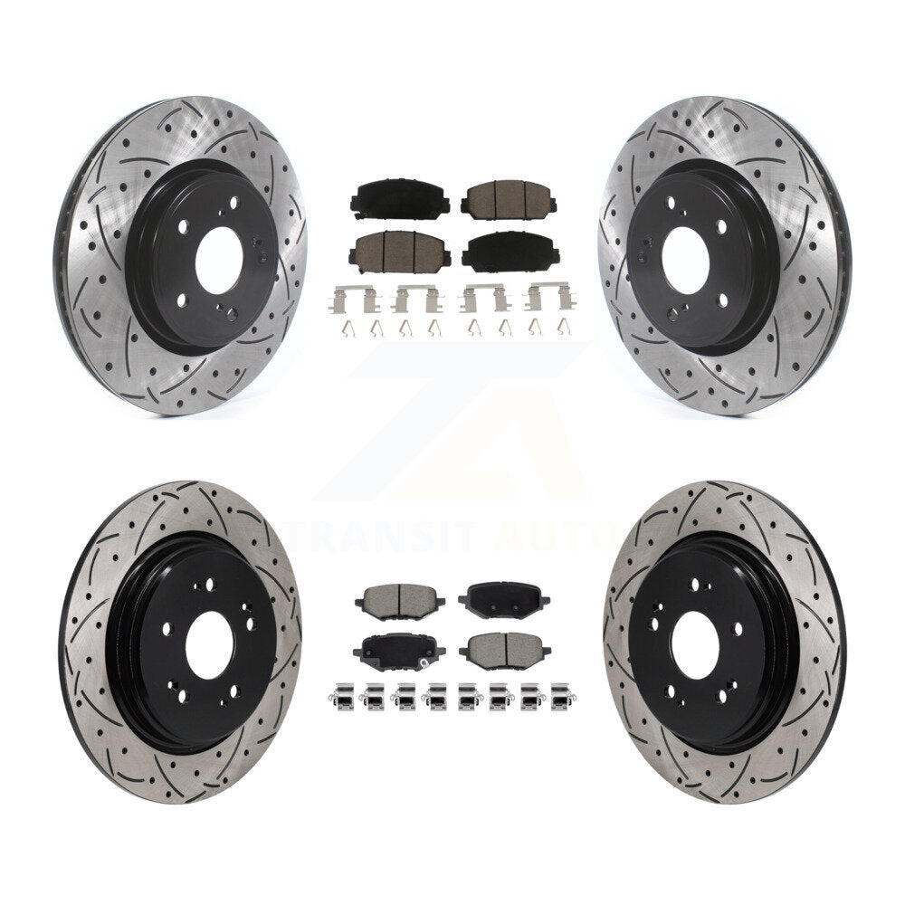 Front Rear Coated Drilled Slotted Disc Brake Rotors & Ceramic Pad Kit For 2023 Honda HR-V KDC-101706