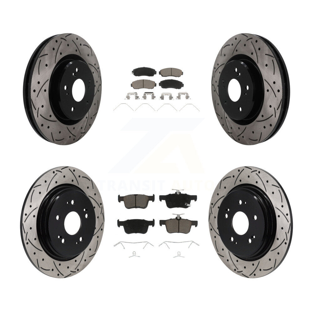 Front Rear Coated Drilled Slot Disc Brake Rotor & Ceramic Pad Kit For 2019-2021 Acura RDX KDC-101707