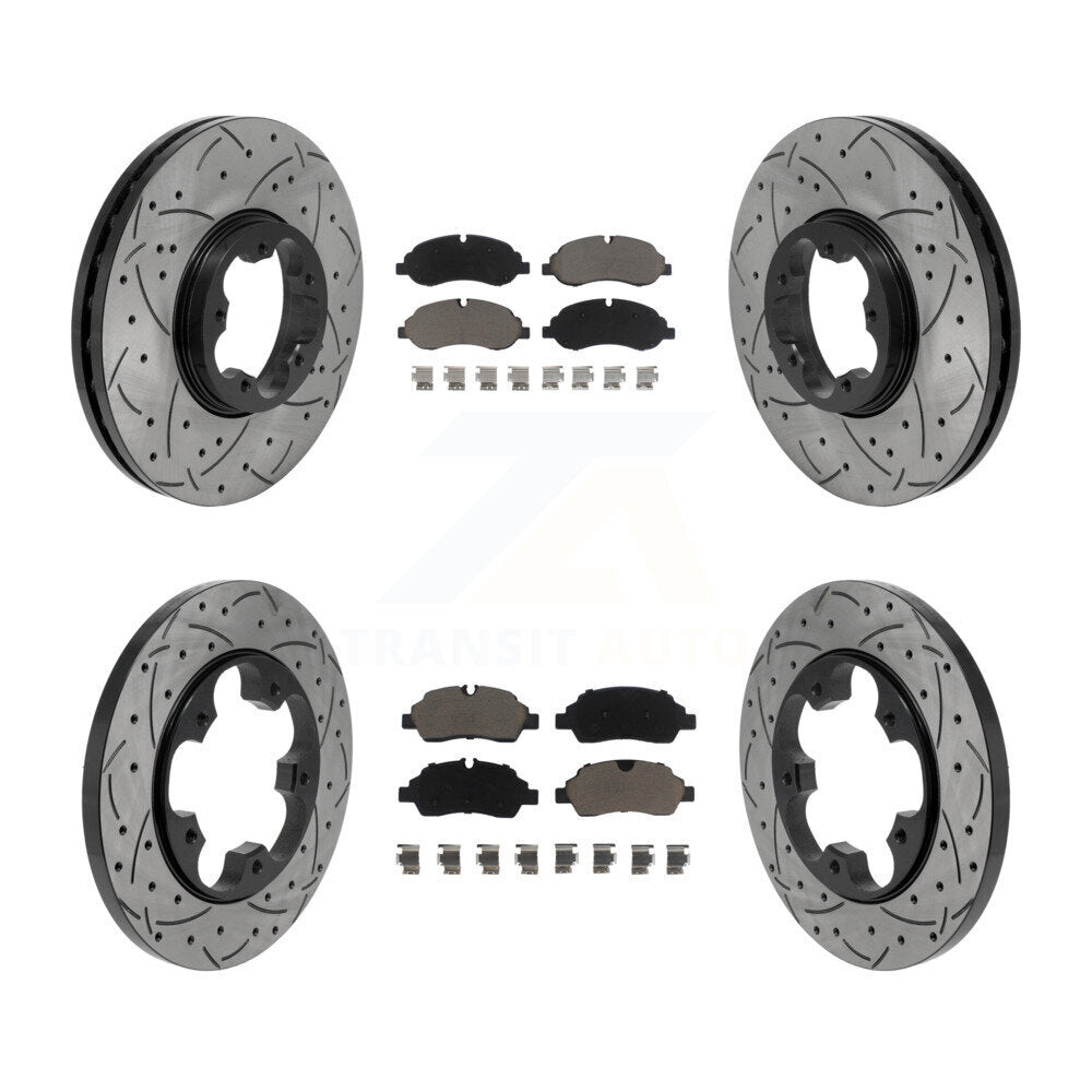 Front Rear Drilled Slot Disc Brake Rotor Ceramic Pad Kit For Ford Transit-250 Transit-150 KDC-101710
