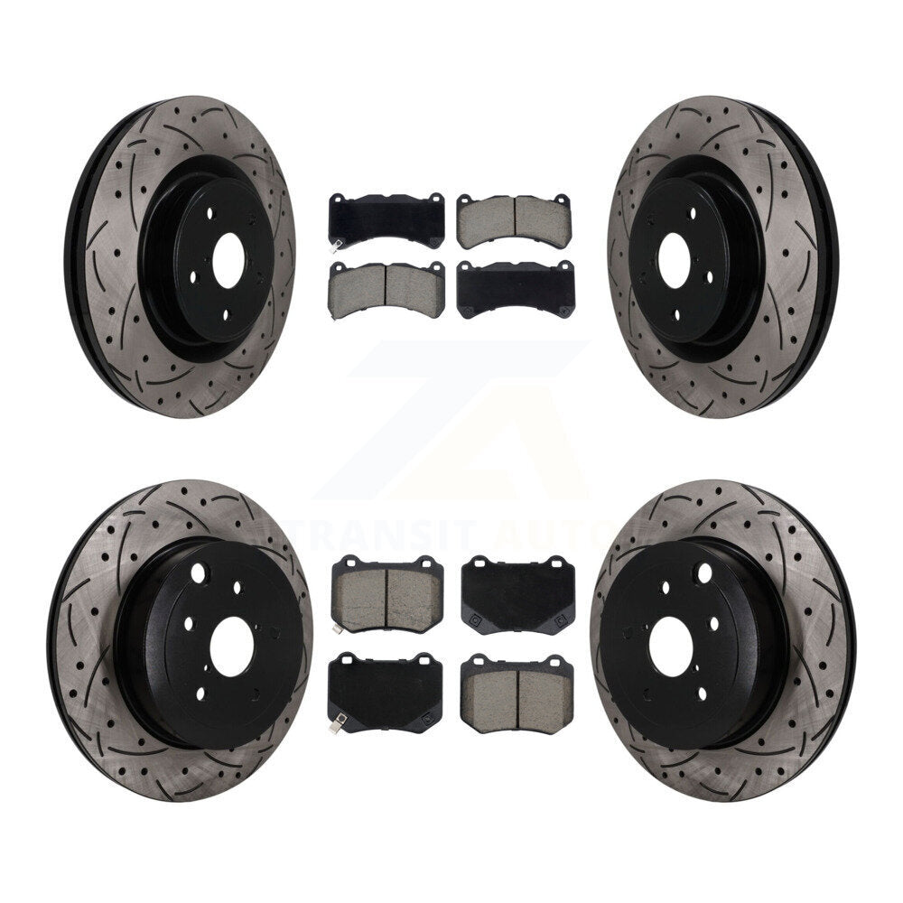 Front Rear Coat Drill Slot Disc Brake Rotors Ceramic Pad Kit For 2018-2020 Subaru WRX STI KDC-101713