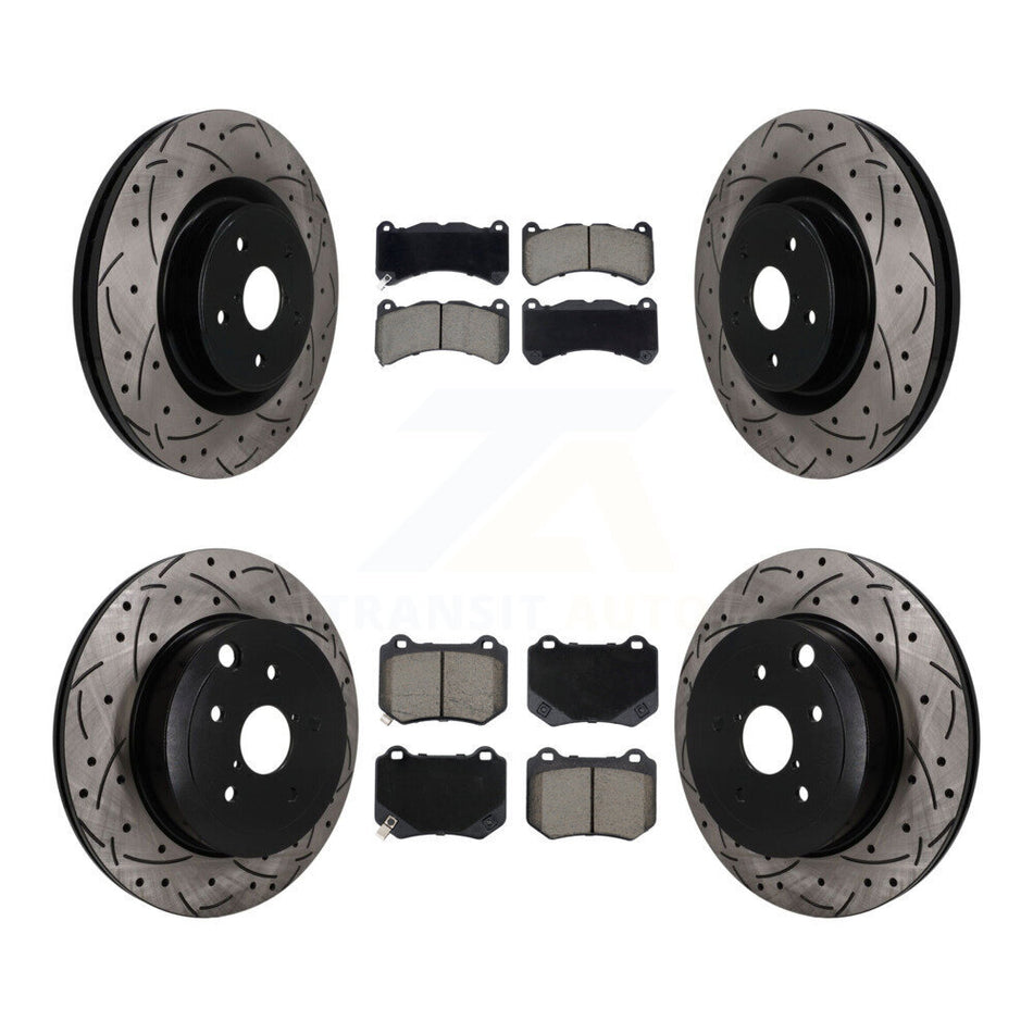 Front Rear Coat Drill Slot Disc Brake Rotors Ceramic Pad Kit For 2018-2020 Subaru WRX STI KDC-101713