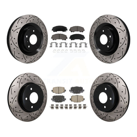 Front Rear Coated Drilled Slotted Disc Brake Rotor Ceramic Pad Kit For INFINITI QX50 QX55 KDC-101714