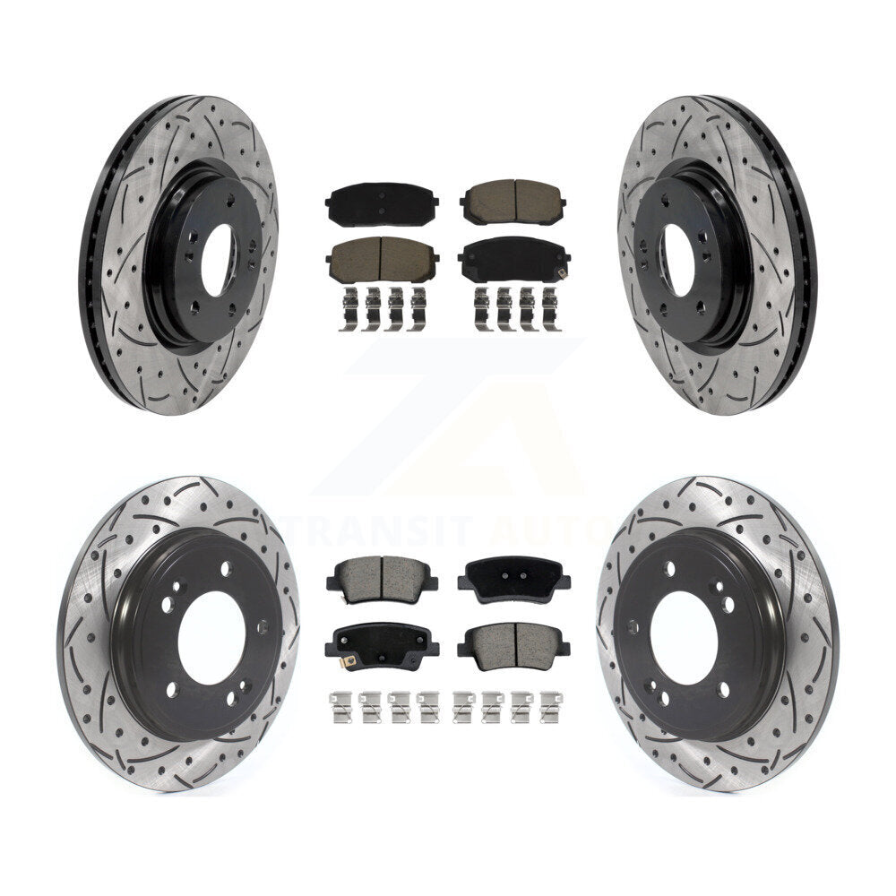 Front Rear Coated Drilled Slotted Disc Brake Rotors & Ceramic Pad Kit For Hyundai Elantra KDC-101716