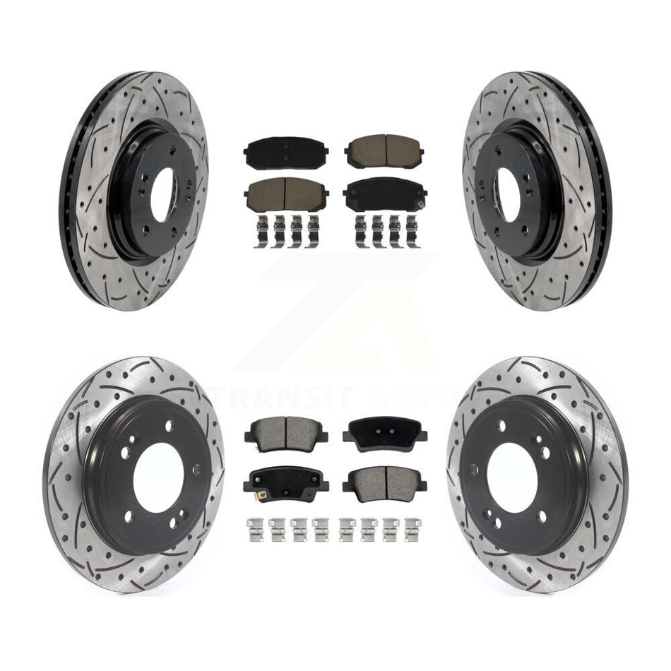 Front Rear Coated Drilled Slotted Disc Brake Rotors & Ceramic Pad Kit For Hyundai Elantra KDC-101716