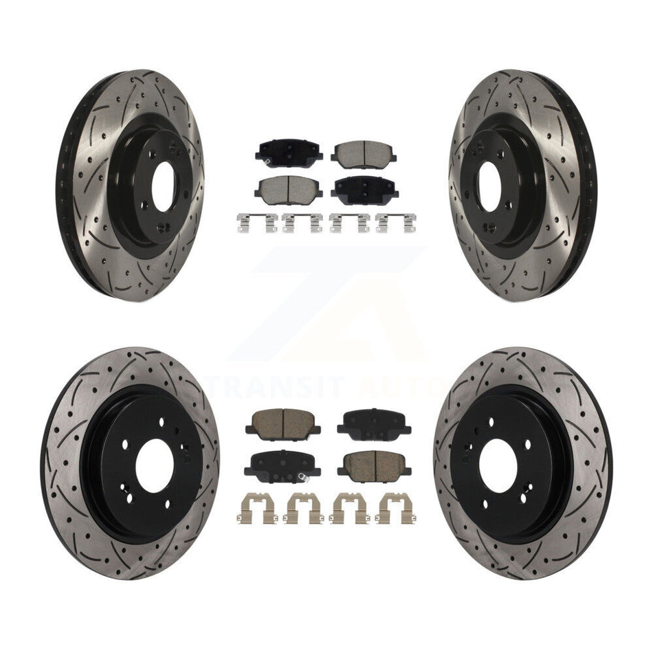 Front Rear Drilled Slot Disc Brake Rotor & Ceramic Pad Kit For 2019-2020 Hyundai Santa Fe KDC-101718