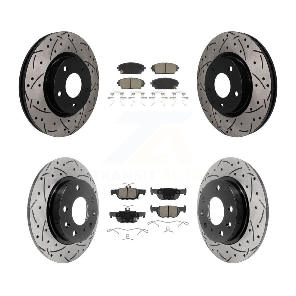 Front Rear Coated Drilled Slotted Disc Brake Rotors Ceramic Pad Kit For Mazda 3 Sport AWD KDC-101721