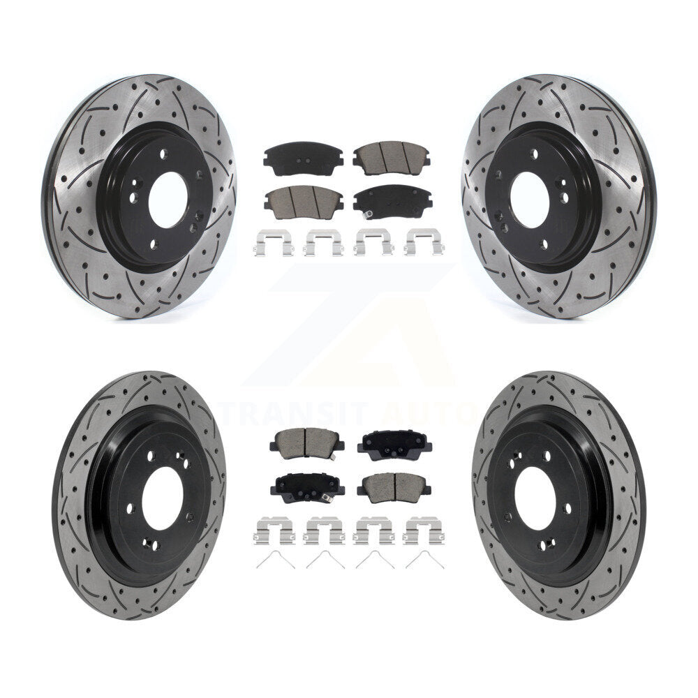 Front Rear Drilled Slot Disc Brake Rotors Ceramic Pad Kit For Kia Sportage Hyundai Tucson KDC-101724