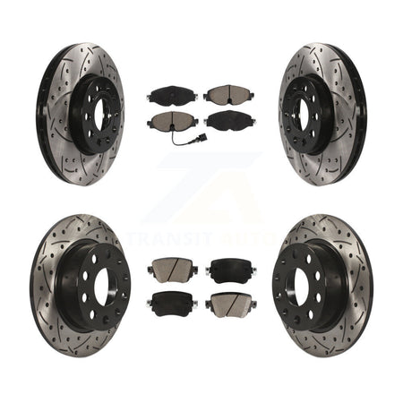 Front Rear Drilled Slot Disc Brake Rotor & Ceramic Pad Kit For Volkswagen Golf SportWagen KDC-101734