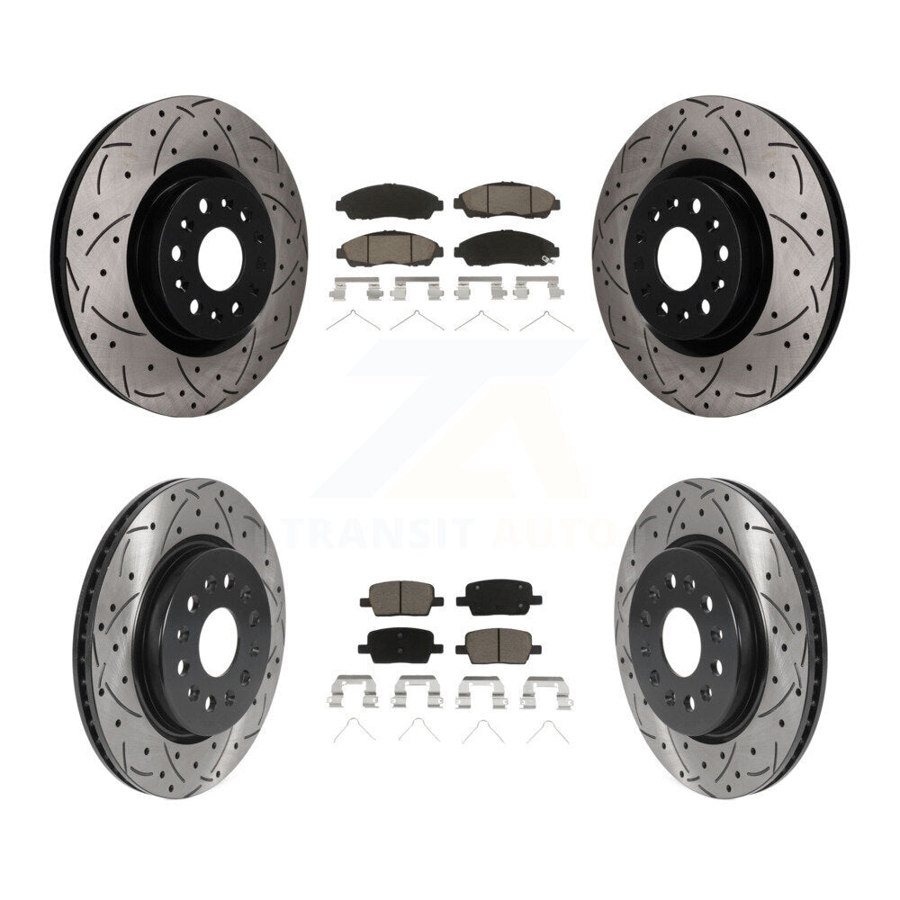 Front Rear Drill Slot Disc Brake Rotor Ceramic Pad Kit For Cadillac XT5 Buick Enclave XT6 KDC-101736