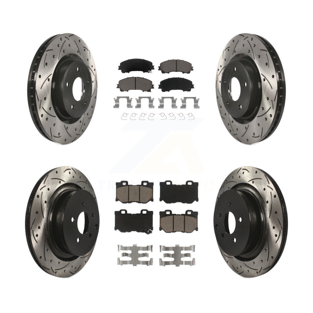 Front Rear Coated Drilled Slotted Disc Brake Rotor & Ceramic Pad Kit For INFINITI Q50 Q60 KDC-101741