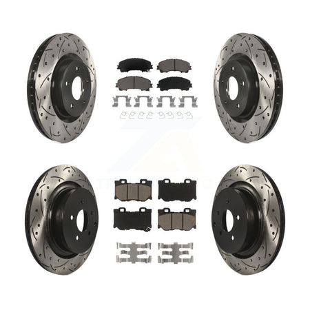 Front Rear Coated Drilled Slotted Disc Brake Rotor & Ceramic Pad Kit For INFINITI Q50 Q60 KDC-101741