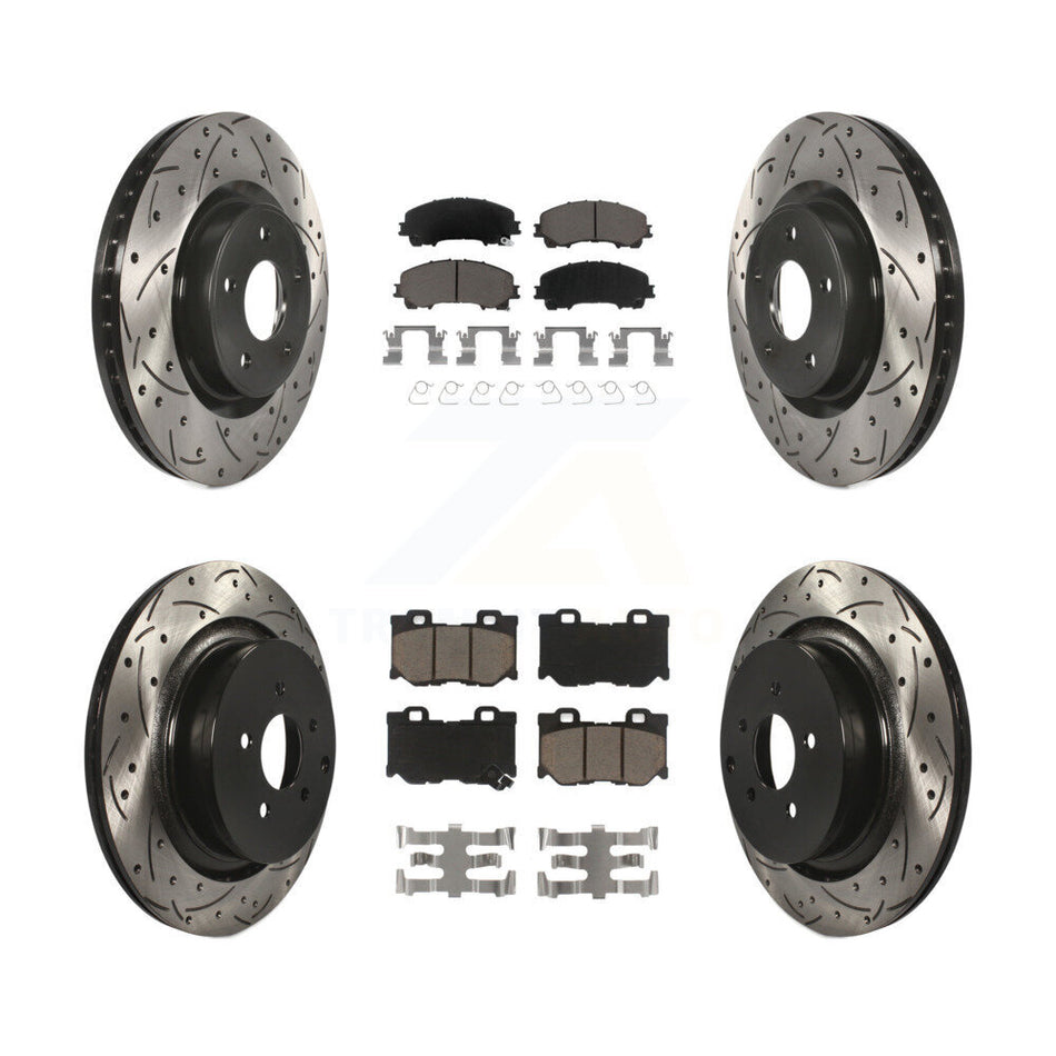 Front Rear Coated Drilled Slotted Disc Brake Rotor & Ceramic Pad Kit For INFINITI Q50 Q60 KDC-101741
