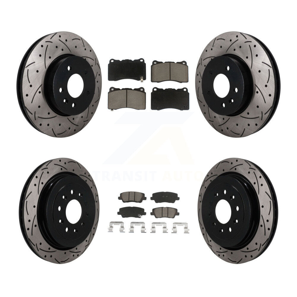 Front Rear Coated Drilled Slotted Disc Brake Rotors And Ceramic Pads Kit For Cadillac ATS KDC-101744