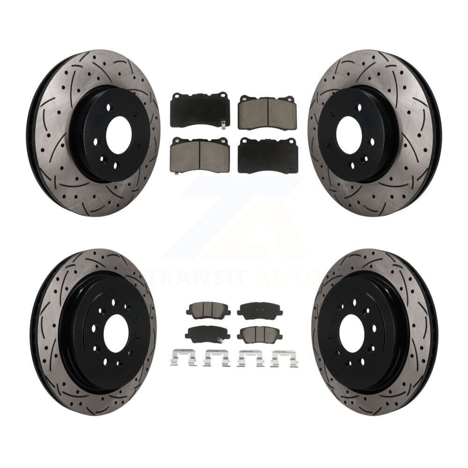 Front Rear Coated Drilled Slotted Disc Brake Rotors And Ceramic Pads Kit For Cadillac ATS KDC-101744
