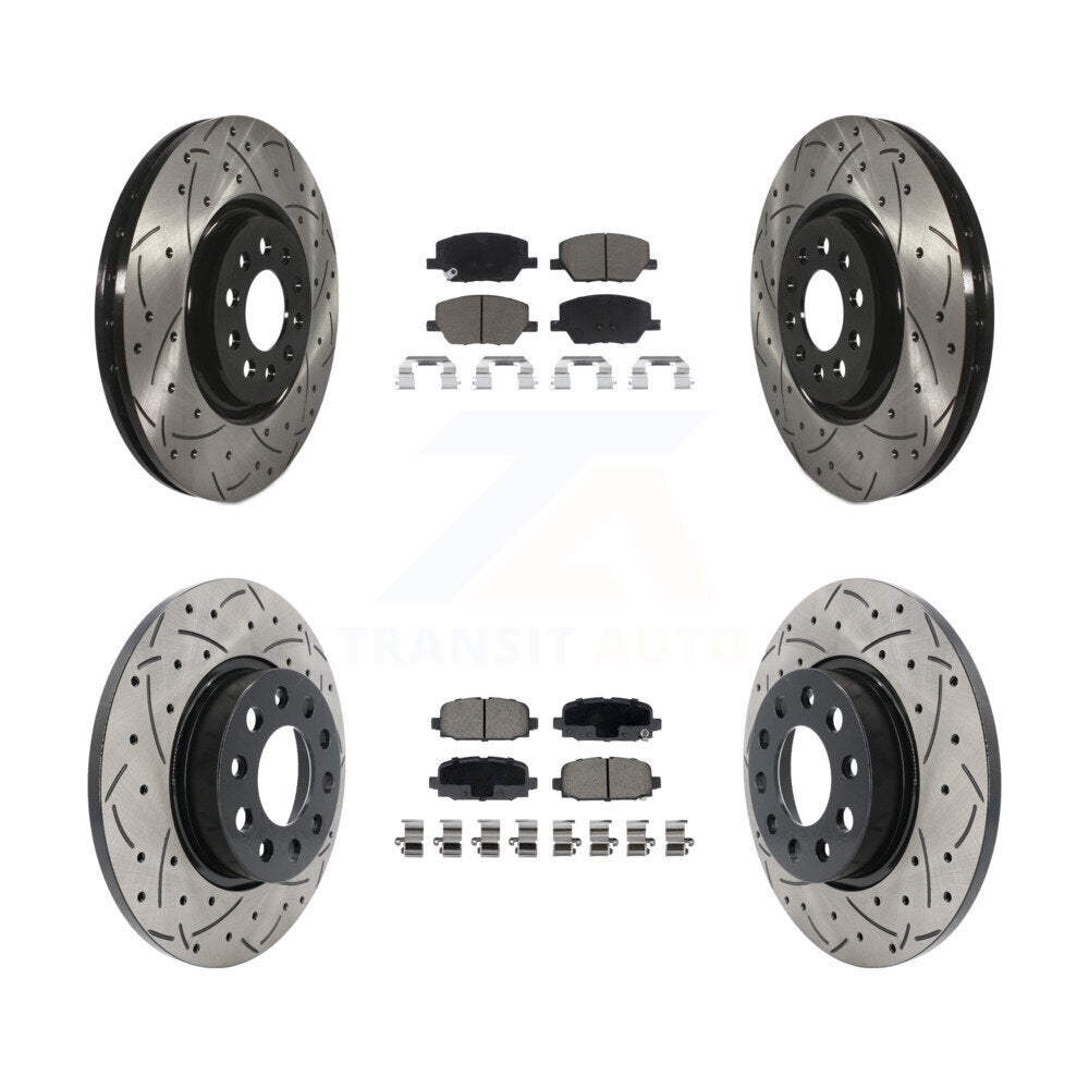 Front Rear Coated Drilled Slotted Disc Brake Rotors Ceramic Pad Kit For 2023 Jeep Compass KDC-101746