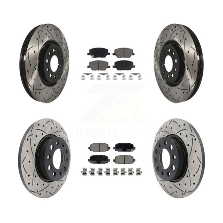 Front Rear Coated Drilled Slotted Disc Brake Rotors Ceramic Pad Kit For 2023 Jeep Compass KDC-101746