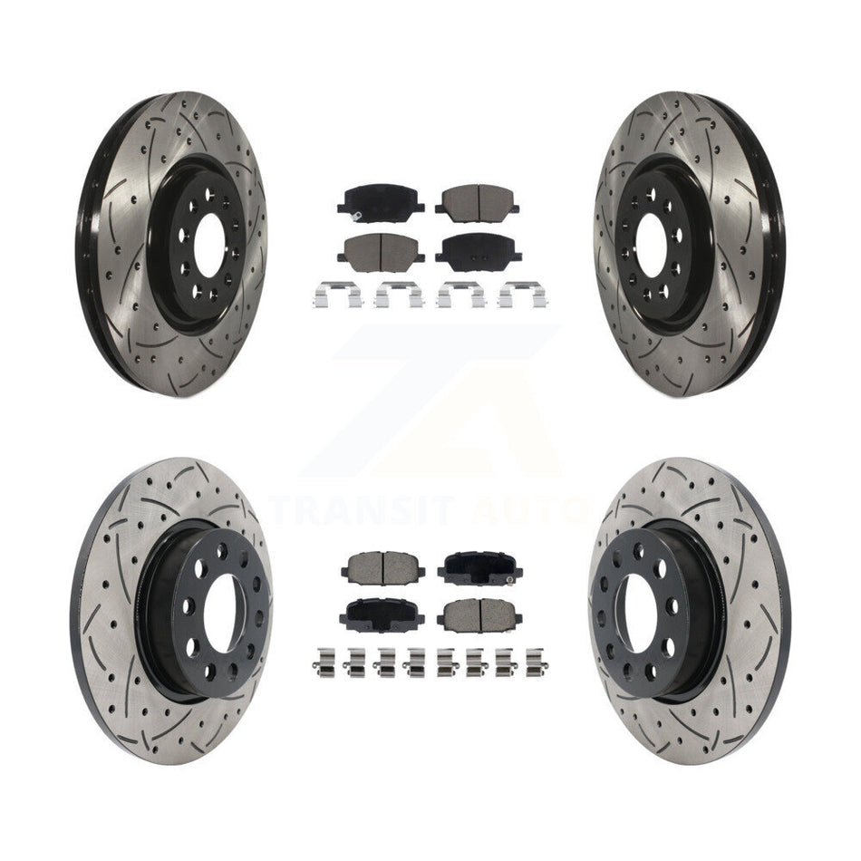 Front Rear Coated Drilled Slotted Disc Brake Rotors Ceramic Pad Kit For 2023 Jeep Compass KDC-101746