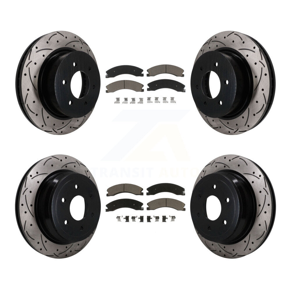 Front Rear Coat Drill Slot Disc Brake Rotor Ceramic Pad Kit For 2016-2024 Nissan TITAN XD KDC-101749