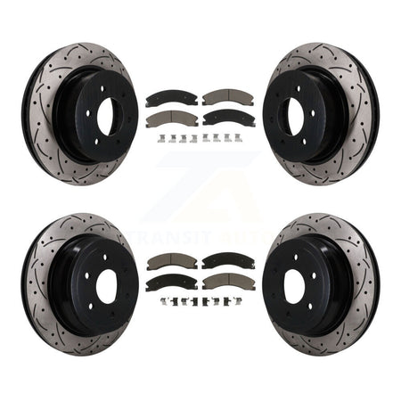 Front Rear Coat Drill Slot Disc Brake Rotor Ceramic Pad Kit For 2016-2024 Nissan TITAN XD KDC-101749
