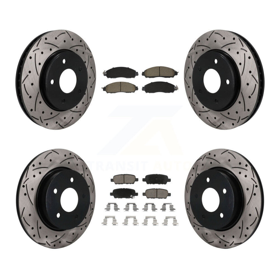 Front Rear Coated Drilled Slotted Disc Brake Rotor Ceramic Pad Kit For 2018 Nissan LEAF S KDC-101753