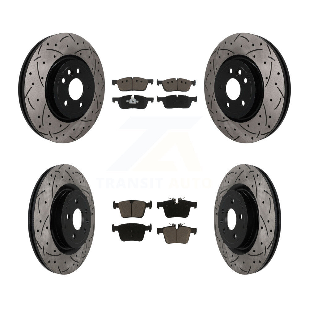 Front Rear Coated Drilled Slotted Disc Brake Rotors And Ceramic Pad Kit For Jaguar F-Pace KDC-101757