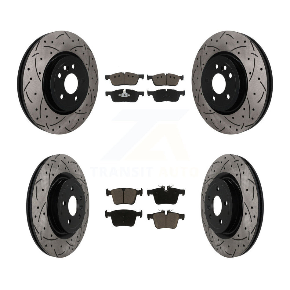 Front Rear Coated Drilled Slotted Disc Brake Rotors And Ceramic Pad Kit For Jaguar F-Pace KDC-101757