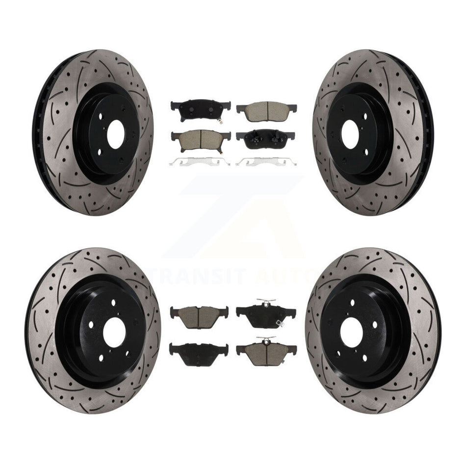 Front Rear Coated Drill Slot Disc Brake Rotor Ceramic Pad Kit For 2019-2024 Subaru Ascent KDC-101759