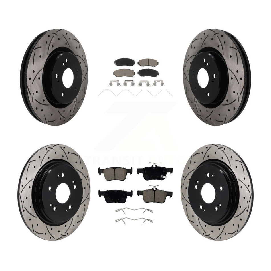 Front Rear Coated Drilled Slot Disc Brake Rotor & Ceramic Pad Kit For 2022-2024 Acura RDX KDC-101763