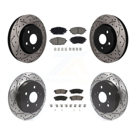 Front Rear Coated Drilled Slotted Disc Brake Rotor & Ceramic Pad Kit For 2018 Toyota C-HR KDC-101764
