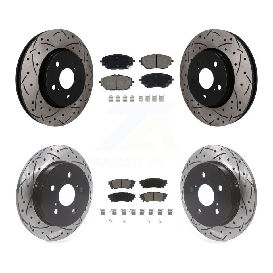 Front Rear Coated Drilled Slotted Disc Brake Rotor & Ceramic Pad Kit For 2018 Toyota C-HR KDC-101764
