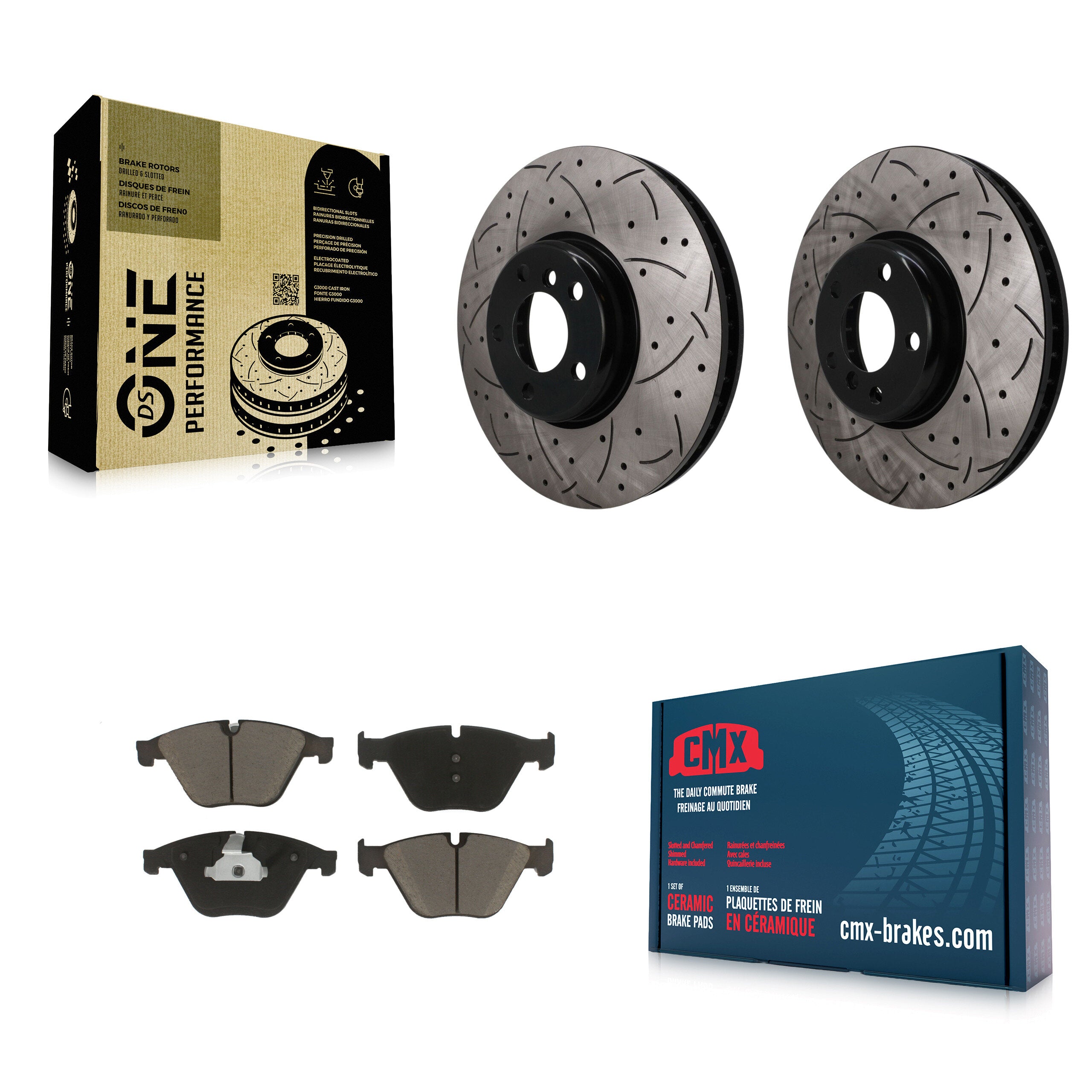 Front Coated Drilled Slotted Disc Brake Rotors And Ceramic Pad Kit For 2011-2013 BMW 535i KDC-101771