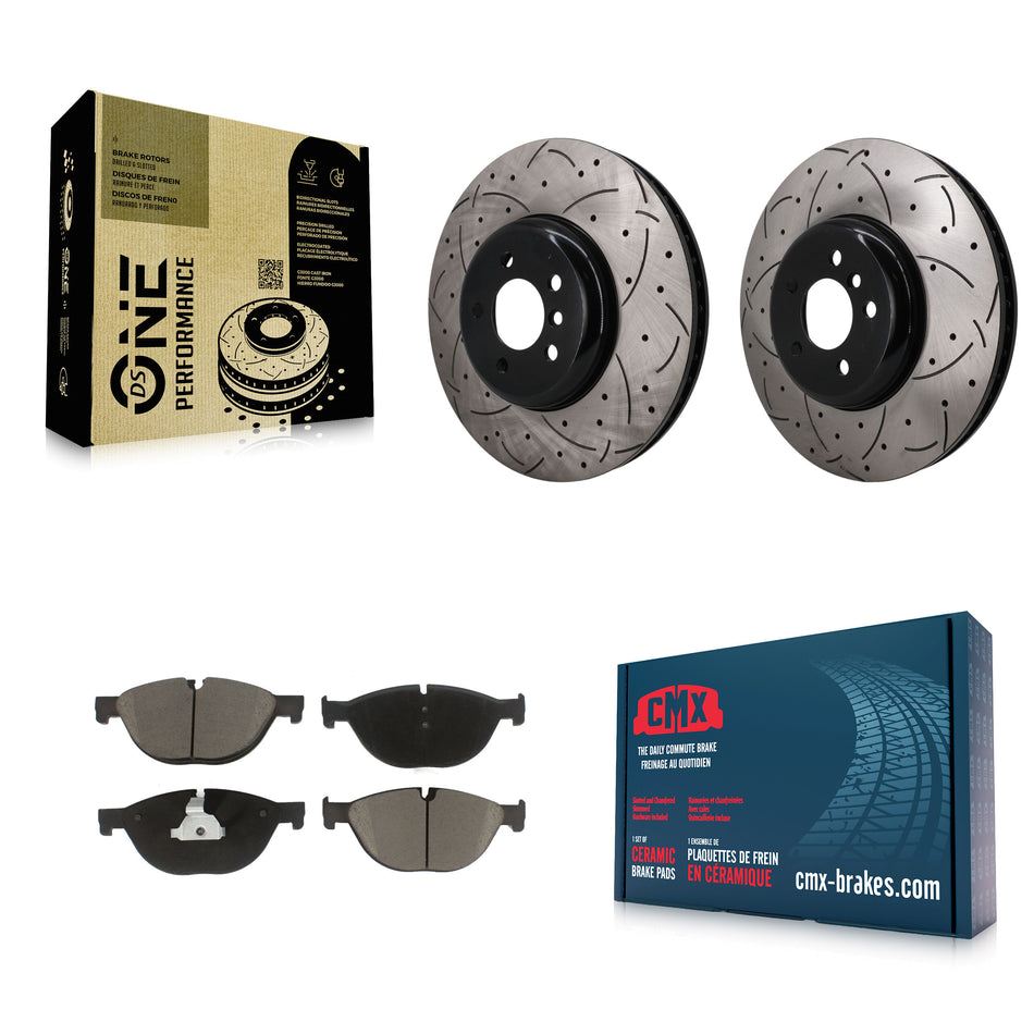 Front Coat Drill Slot Disc Brake Rotors Ceramic Pad Kit For BMW 750i xDrive 750Li 550i GT KDC-101772
