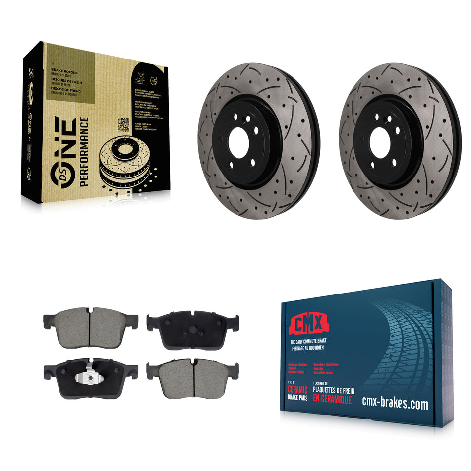 Front Coated Drilled Slotted Disc Brake Rotors And Ceramic Pads Kit For Jaguar F-Pace KDC-101776