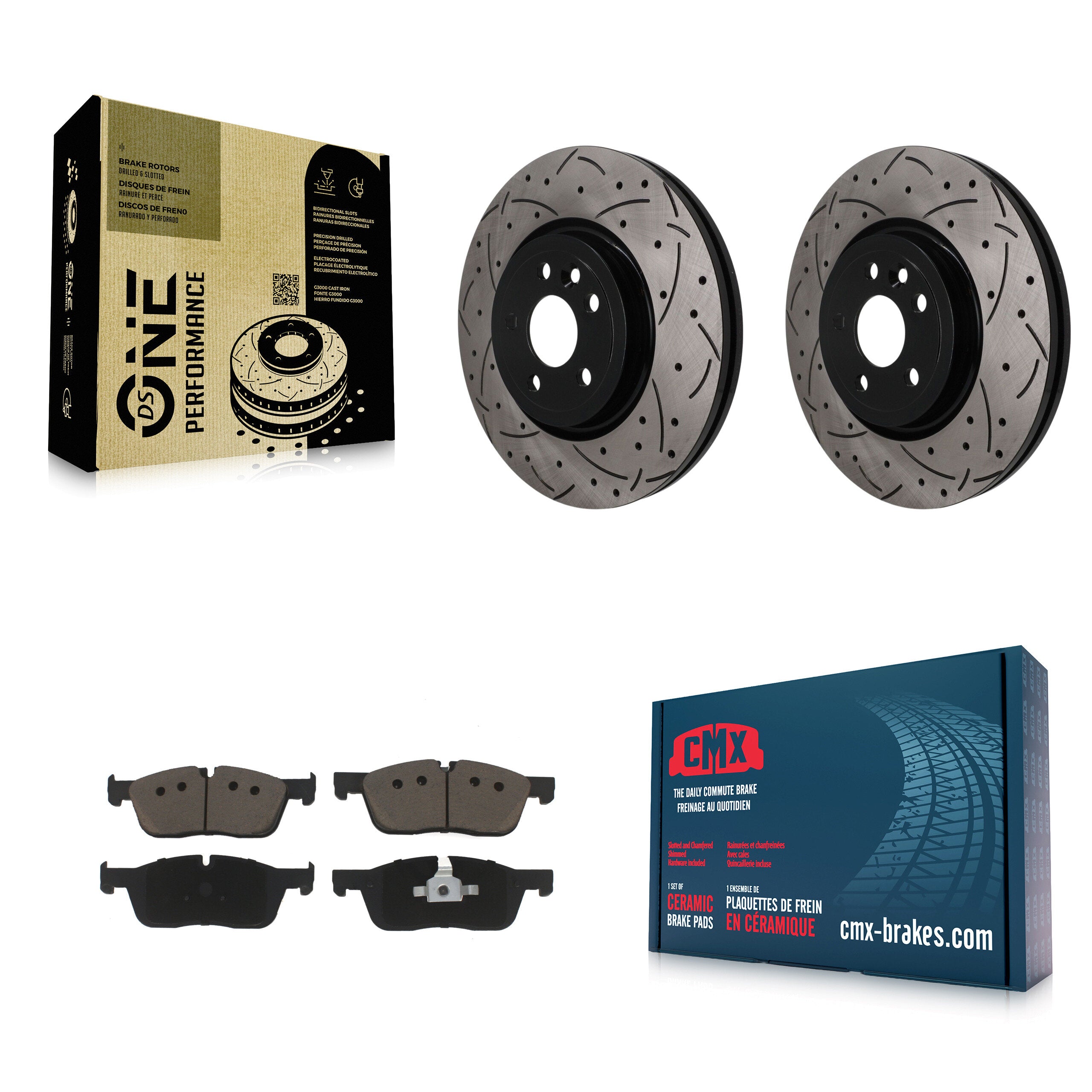 Front Drilled Slot Brake Rotor & Ceramic Pad Kit For Jaguar F-Pace Land Rover Range Velar KDC-101777