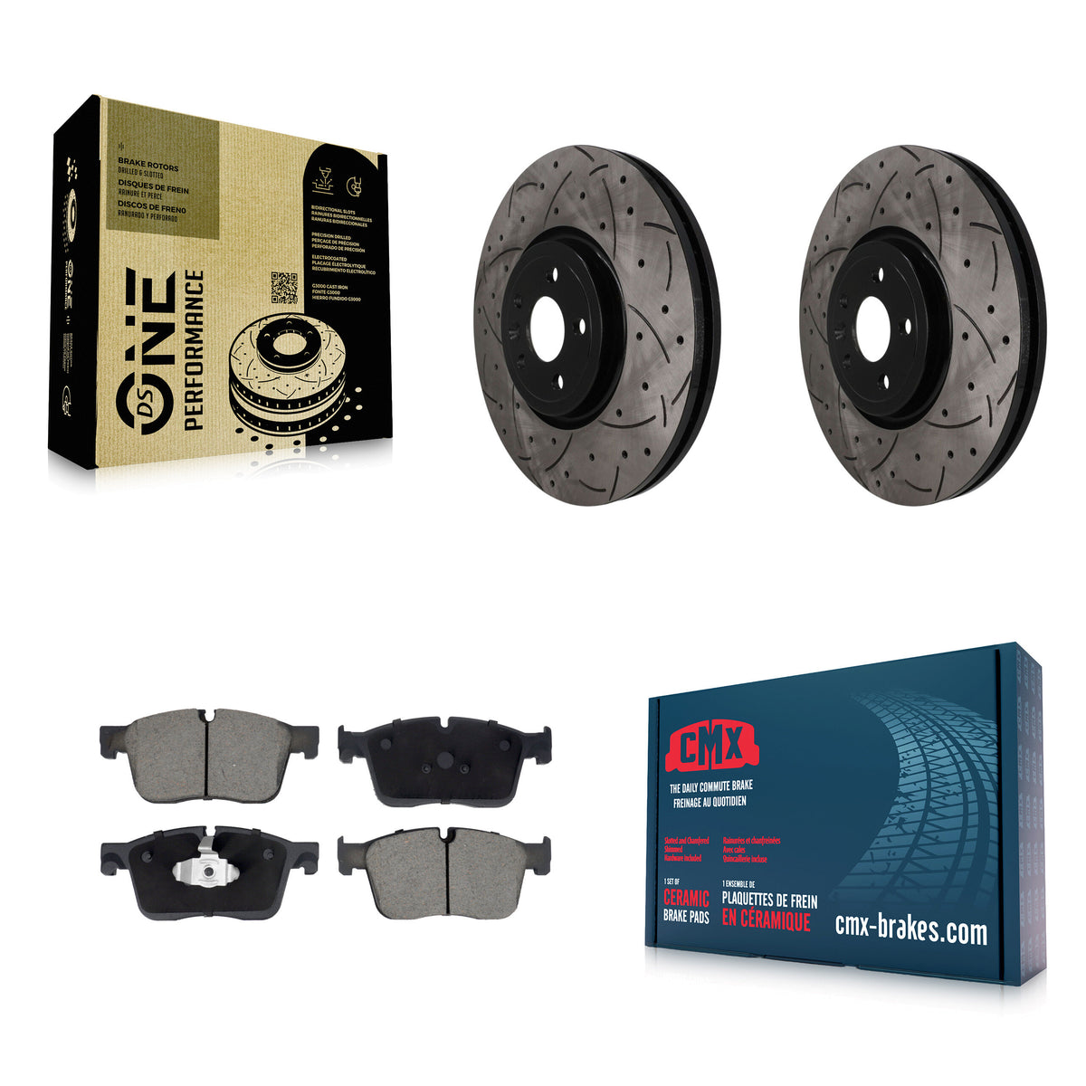 Front Drilled Slot Brake Rotor & Ceramic Pad Kit For Jaguar F-Pace Land Rover Range Velar KDC-101778