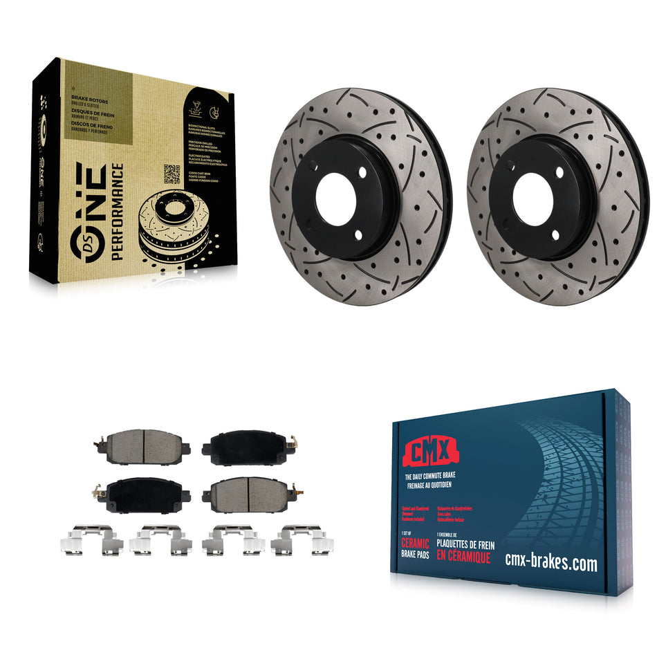 Front Coated Drilled Slot Disc Brake Rotor Ceramic Pad Kit For 2024 Nissan Sentra S SV SR KDC-101780